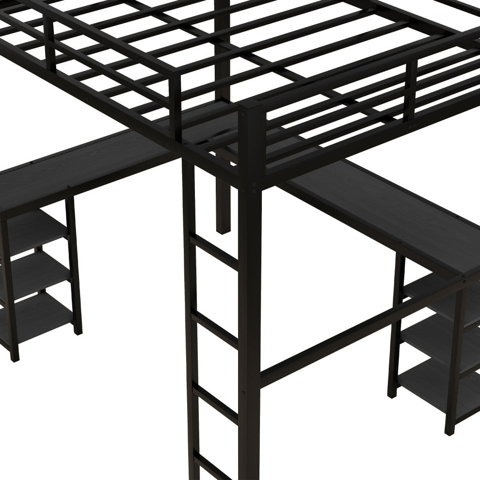 Gewnee Full Metal Loft Bed with Desk and Shelves