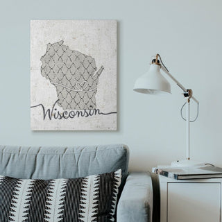 Stupell Industries Wisconsin Patterned Grey US State Design, 30 x 40