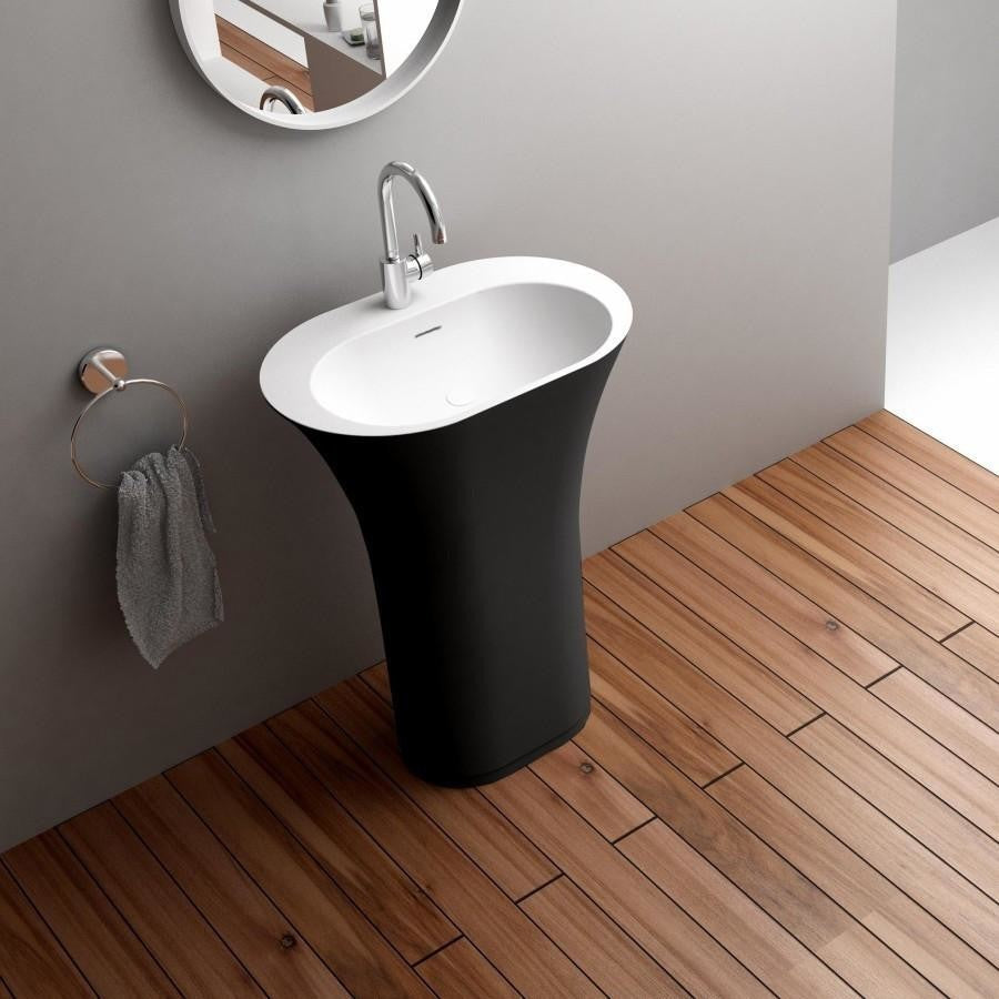 ADM Oval Freestanding Pedestal Sink, Black/White, 24", Matte Black/White