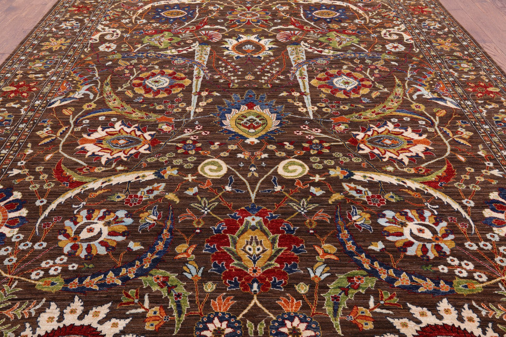 9' 10" X 12' 10" Persian Sickle Leaf Design Hand Knotted Rug Q7282
