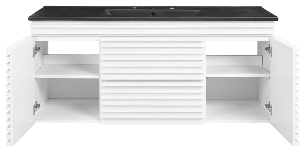 Render 48" Wall-Mount Bathroom Vanity, White Black