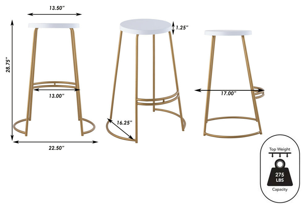 Hula Modern Designer Iron Curved Backless Bar Stool, White