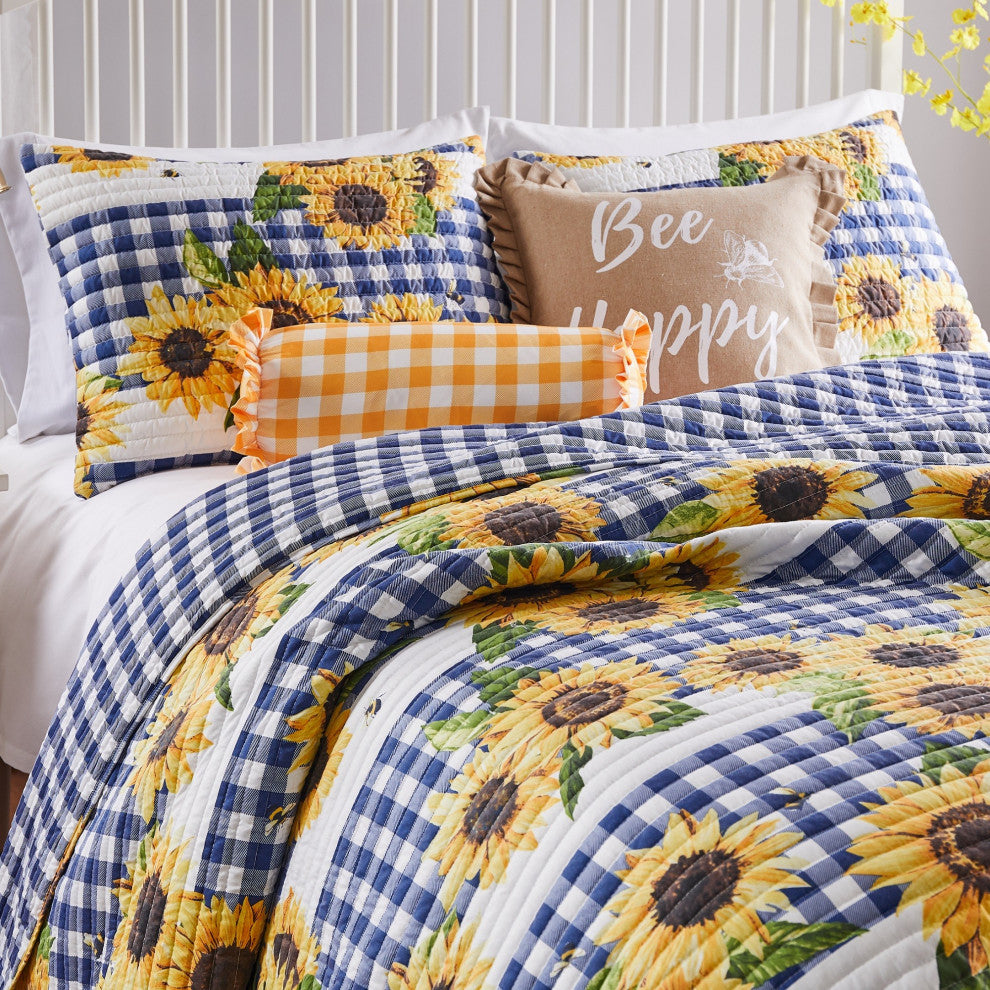 Barefoot Bungalow Sunflower Quilt and Pillow Sham Set, Gold King