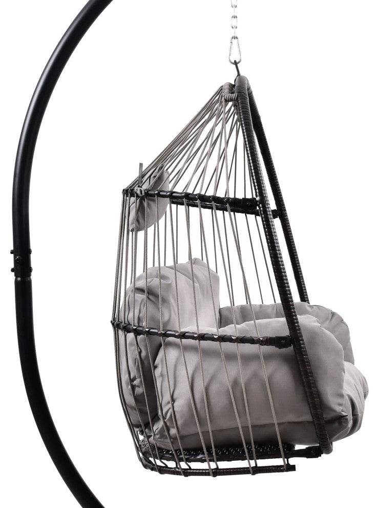 Outdoor Rattan Swing Chair Hanging Egg Chair With Cushion and Pillow