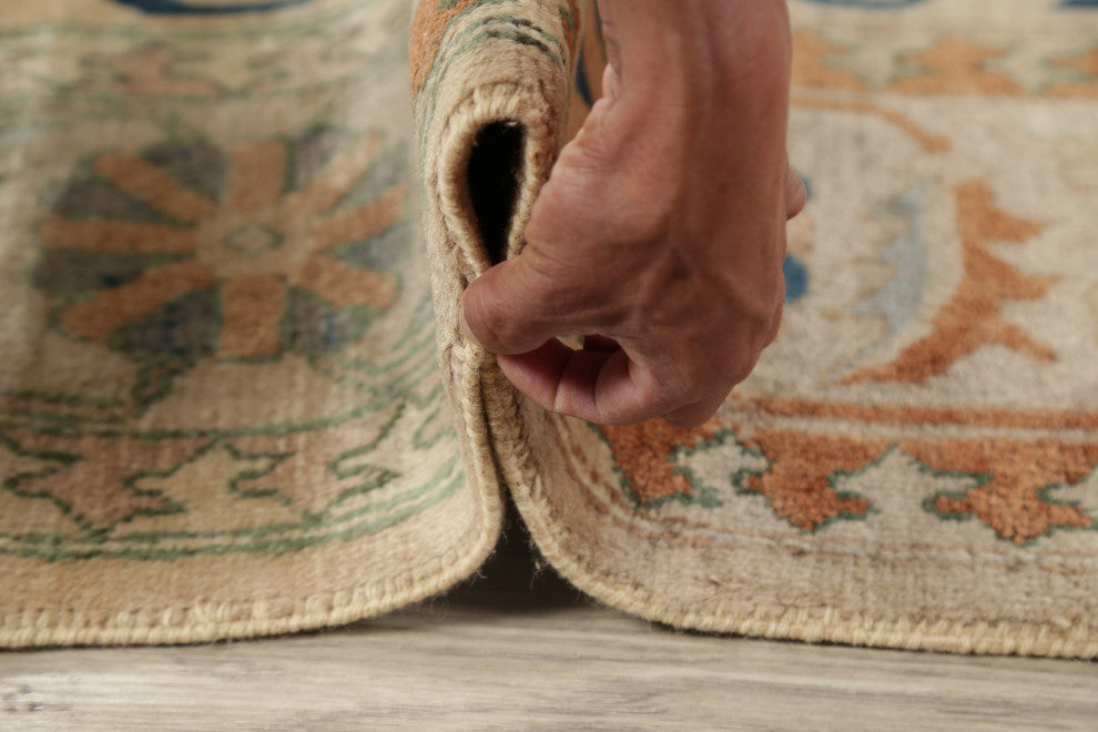 Consigned, Traditional Vintage Handmade Persian Distressed Area Rug, Beige, 8x11