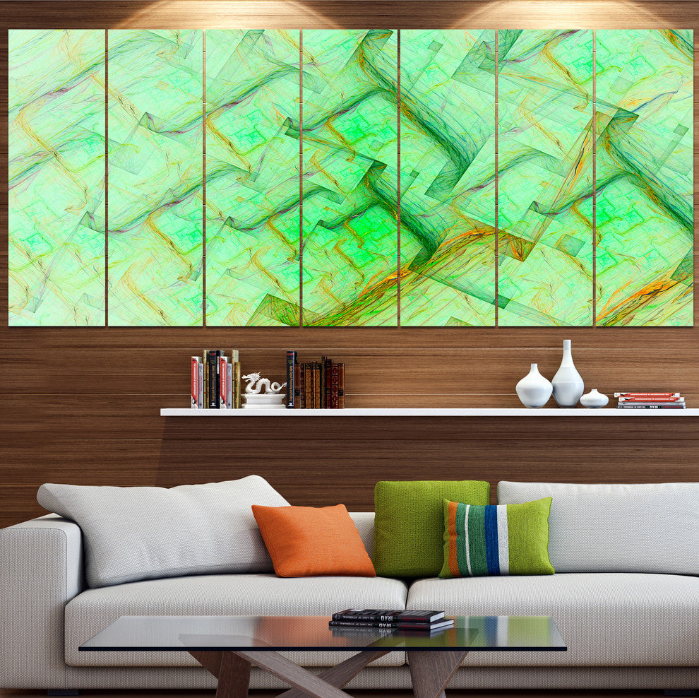 Light Green Electric Lightning, Abstract Art on Canvas, 83"x32", 7 Panels