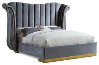 Flora Black Velvet Bed, Gray, Queen