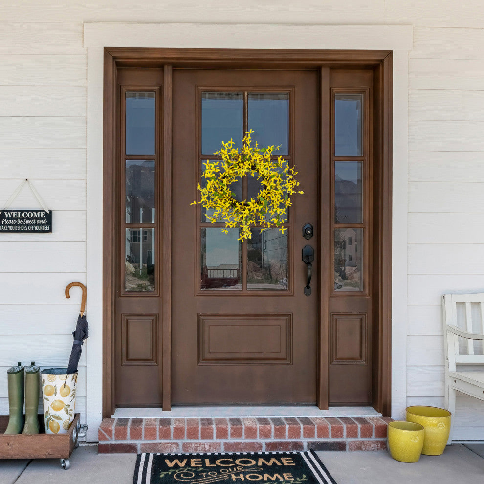 Forsythia and Berry Floral Spring Wreath 24" Yellow