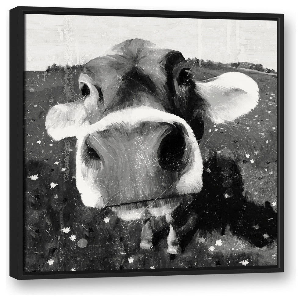 Cow Close-Up Wall Art, 30"x30", Floating Frame Canvas