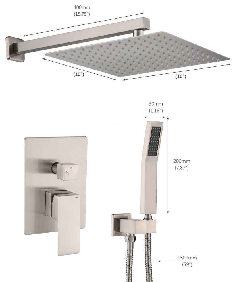12 inch Wall-Mounted Square Completed Shower System with Handheld Shower and Hea