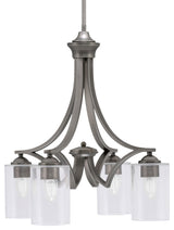 Zilo Downlight, 4 Light, Chandelier, Graphite Finish, 4" Clear Bubble Glass