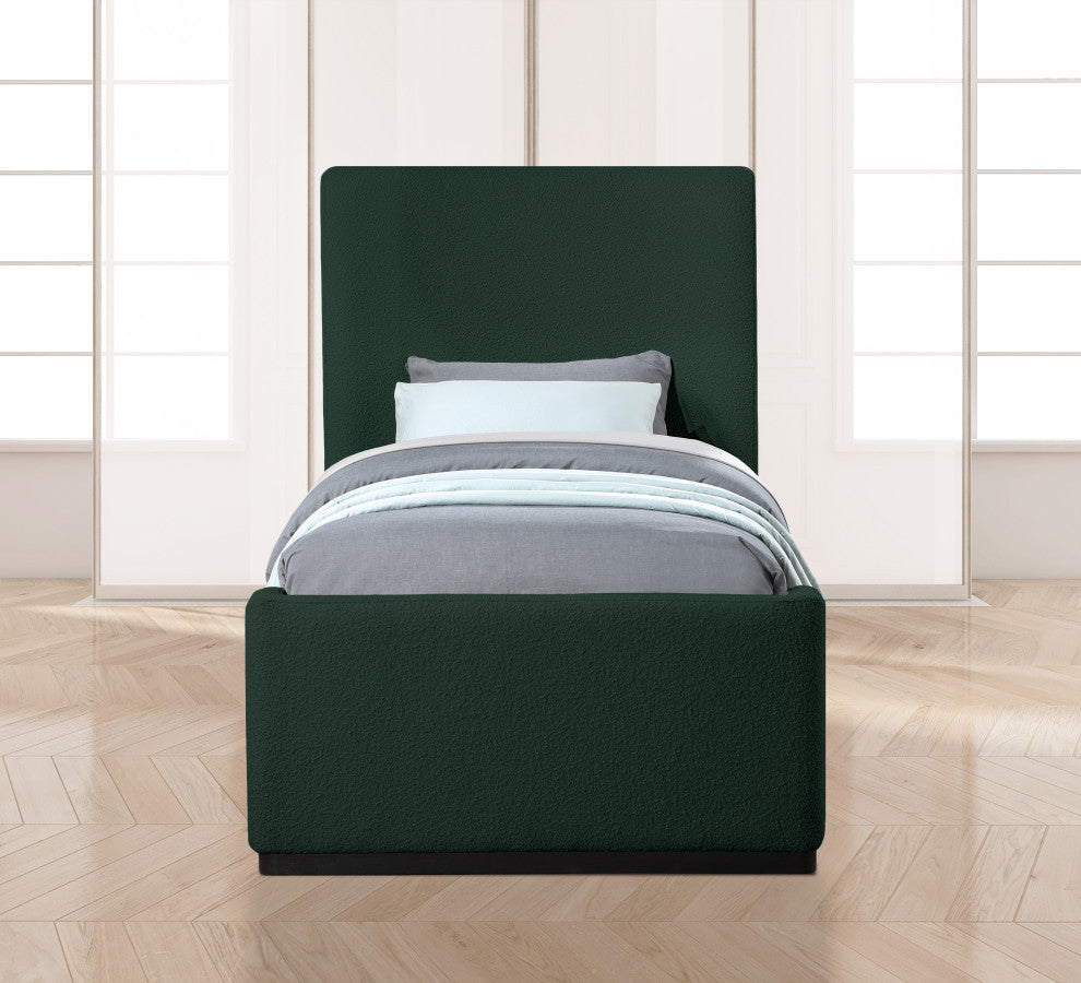 Oliver Boucle Fabric Upholstered Bed, Green, Twin