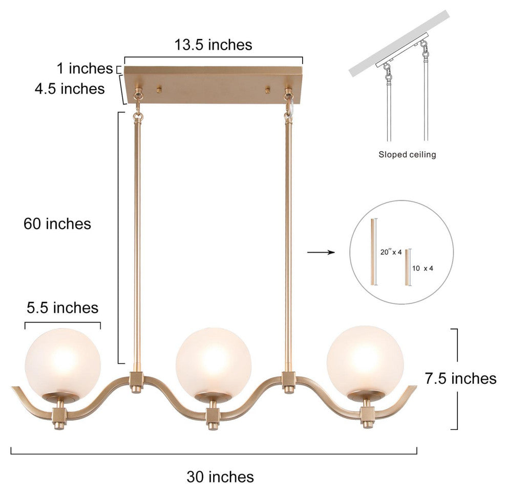LALUZ 30-in Gold and Frosted Glass Modern Linear Kitchen Island Lighting