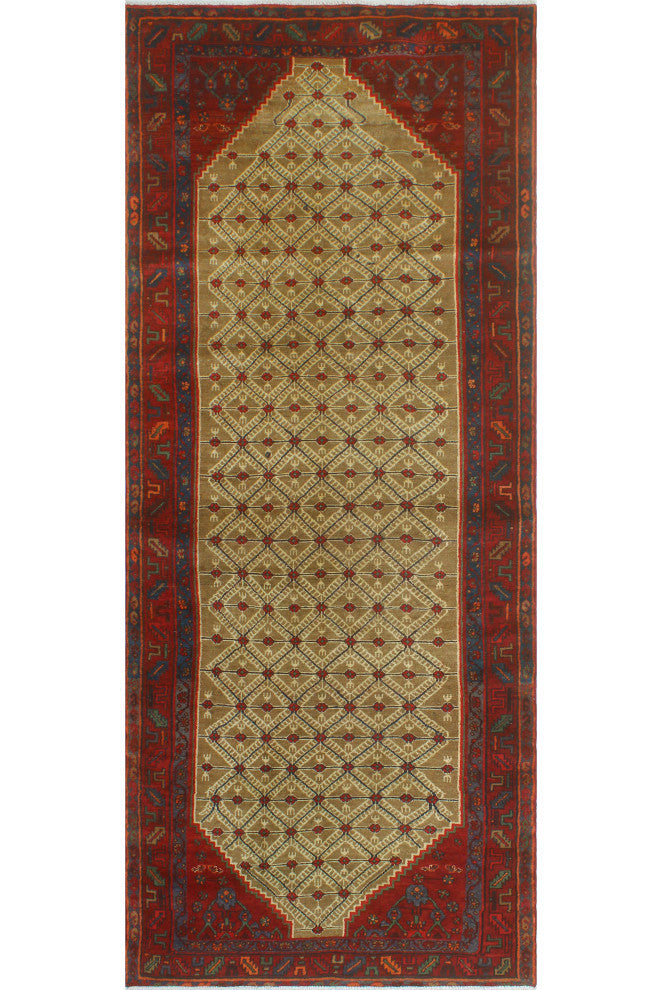 Fine Vintage Distressed Kamari Brown/Burgundy Runner, 4'2x10'9