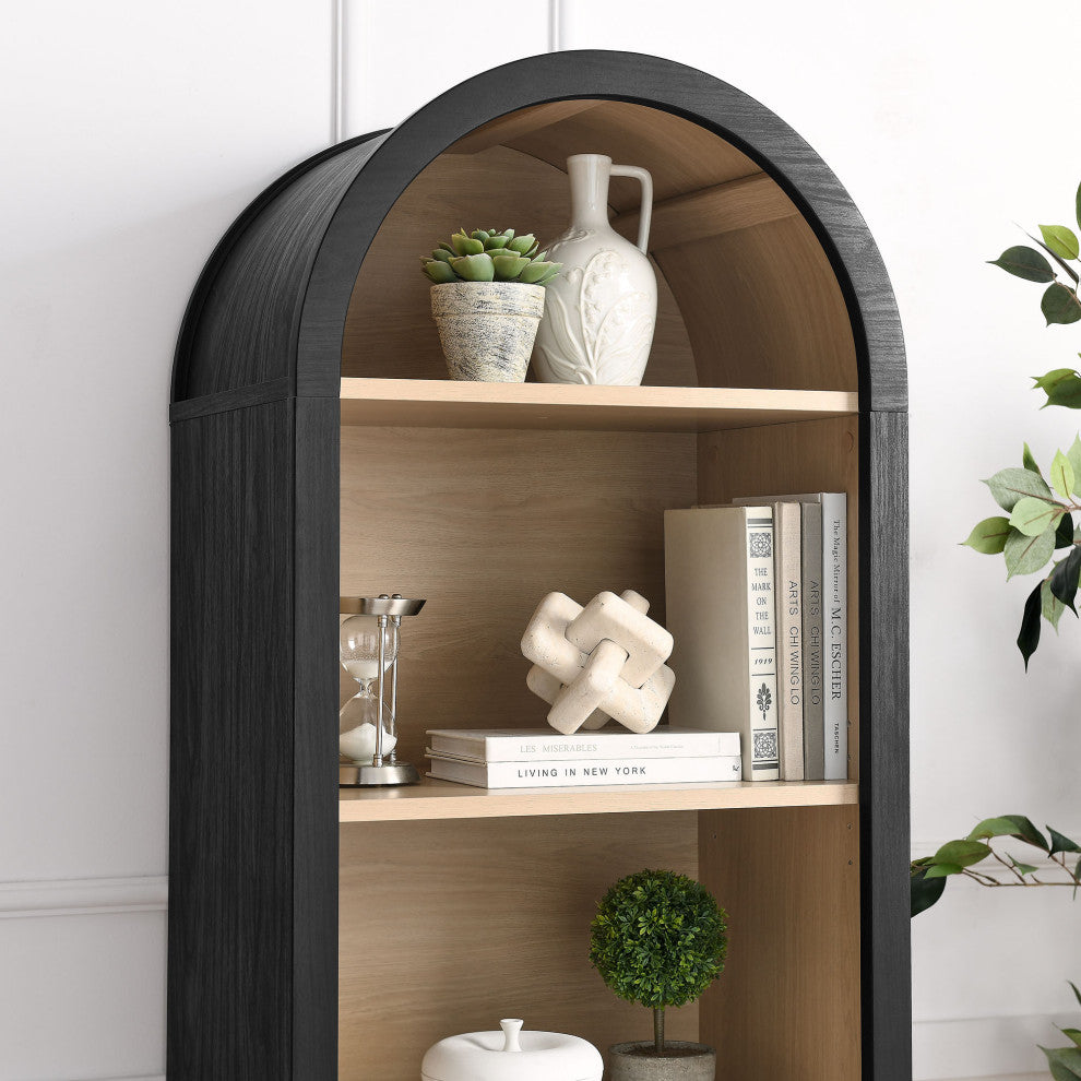 Evie Arched Narrow Bookcase Display Cabinet, Black