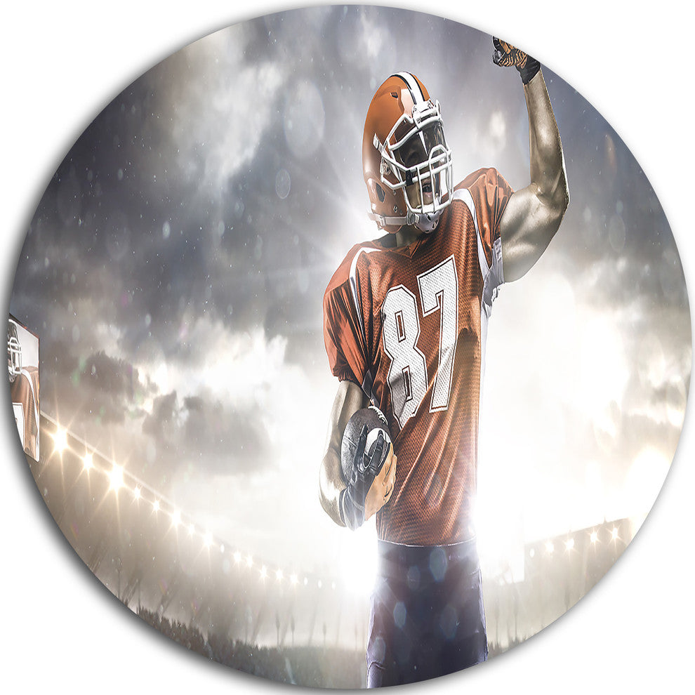 American Footballer On Stadium, Sports Photo Round Wall Art, 36"