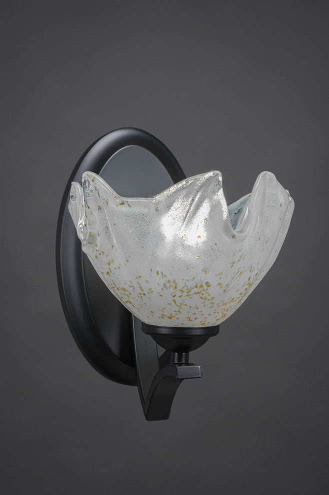Zilo Wall Sconce, Matte Black, 7" Gold Ice Glass