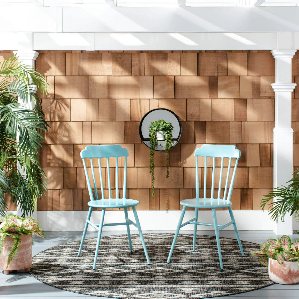 2 Pack Indoor Outdoor Dining Side Chair, Armless Seat & Slat Back, Baby Blue