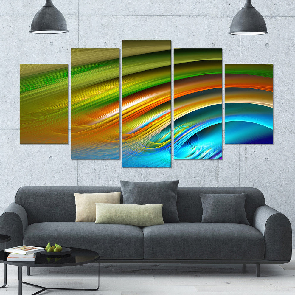 Colorful Fractal Water Ripples, Contemporary Canvas Print Art, 60"x32", 5 Panels