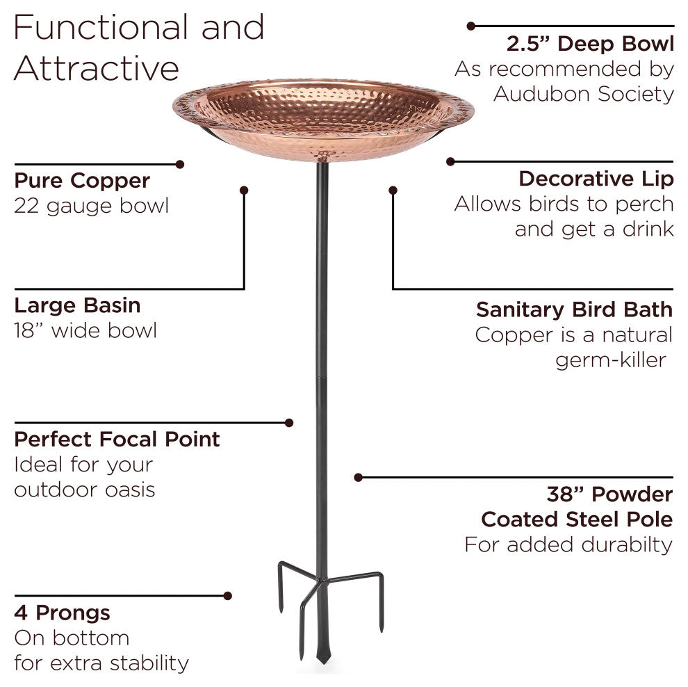 Pure Copper 18" Bird Bath on Garden Pole By Good Directions
