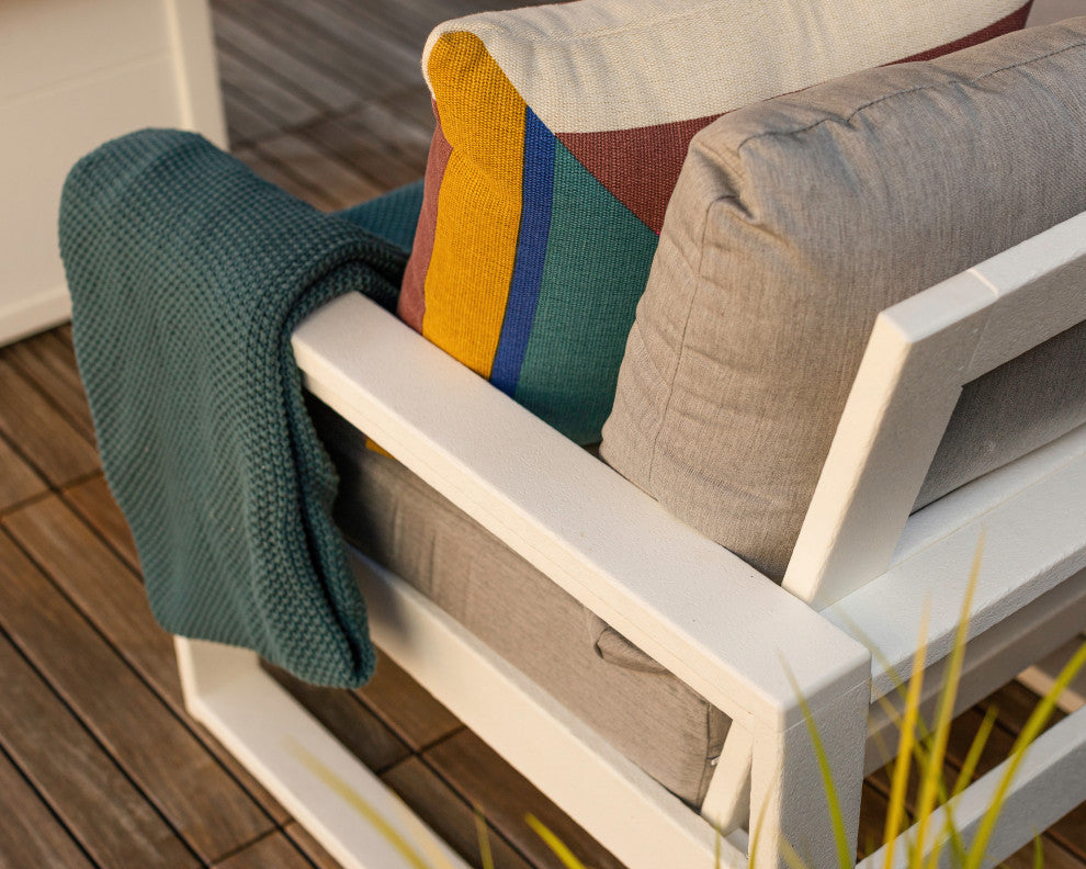 EDGE Modular Right Arm Chair, Teak / Dune Burlap