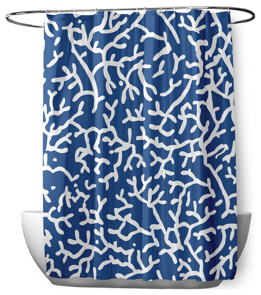 70"Wx73"L Seaweed Shower Curtain, Nautical Navy