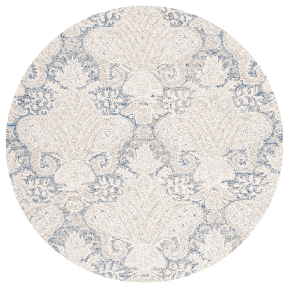 Safavieh Micro-Loop Mlp539M Damask Rug, Blue and Ivory, 5'0"x5'0" Square