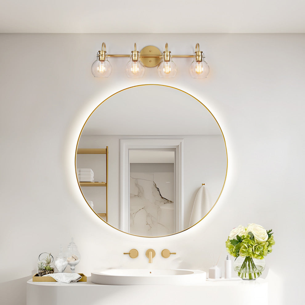 LNC Modern Clear Glass-Bell Shade Bathroom Vanity Light, Matte Gold, 4 Lights