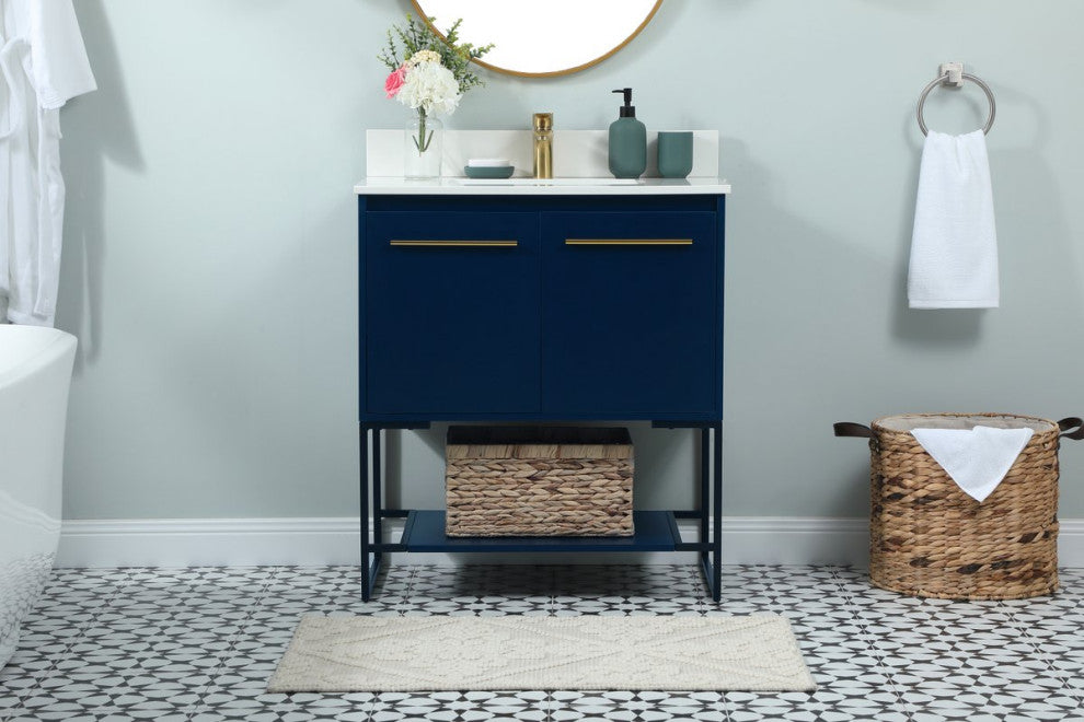 Sue 30" Single Bathroom Vanity, Blue, With Backsplash