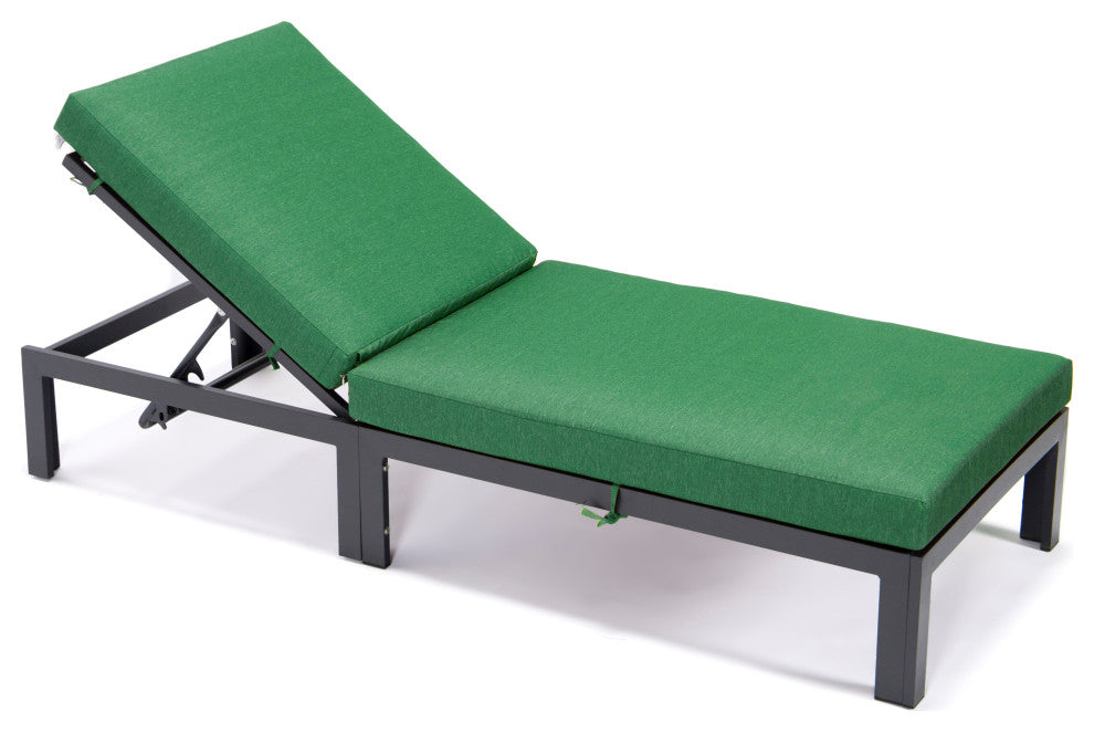 LeisureMod Chelsea Aluminum Patio Chasie Lounge Chair With Cushions, Green