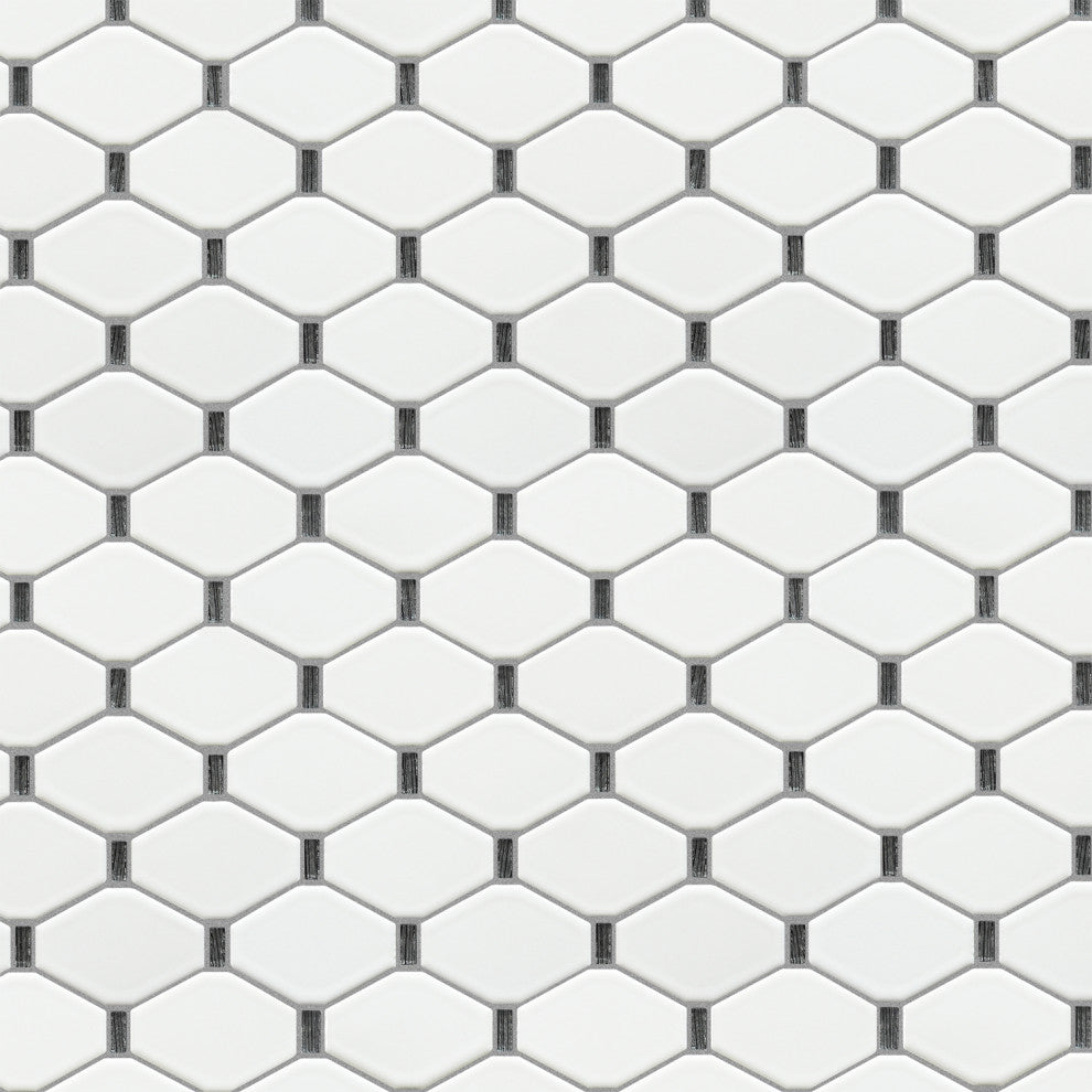 Badajoz 11.5x10.94, Honeycomb Glass Mosaic Tile, White/Black, Box of 11