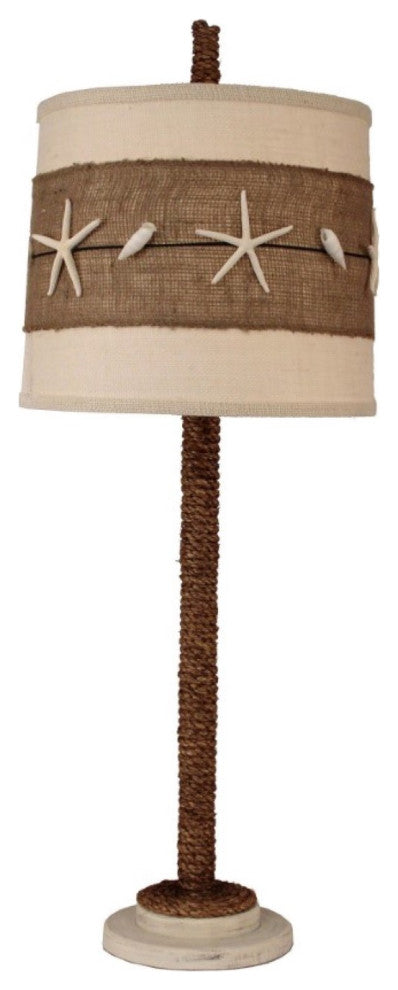 Cottage Rope Table Lamp With Burlap and Starfish Shade