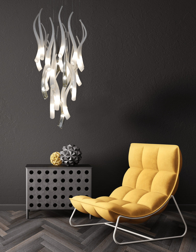 Hand Blown Murano Glass Chandelier, Nickle Canopy, 84" Long