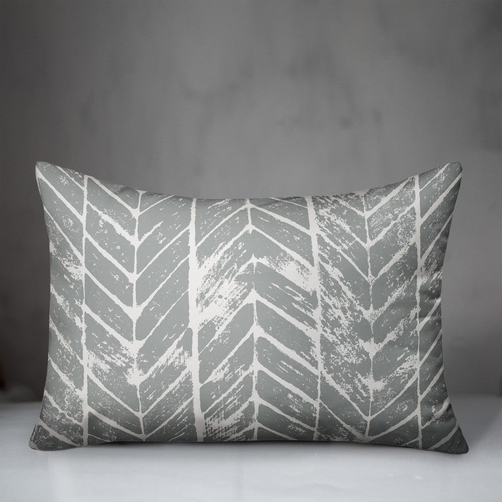 Grey Distressed Chevron 14x20 Lumbar Pillow