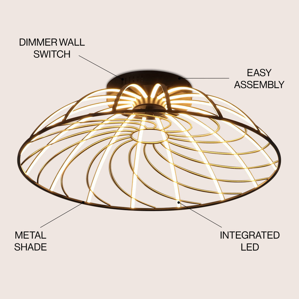 Ambros Industrial Metal Dimmable Stripe Half-Cage Integrated LED Flush Mount