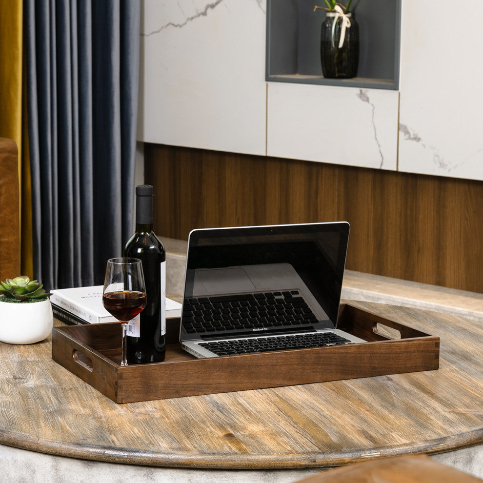 Rectangle Black Walnut Solid Wood Tray Ottoman Tray, 24x13inch