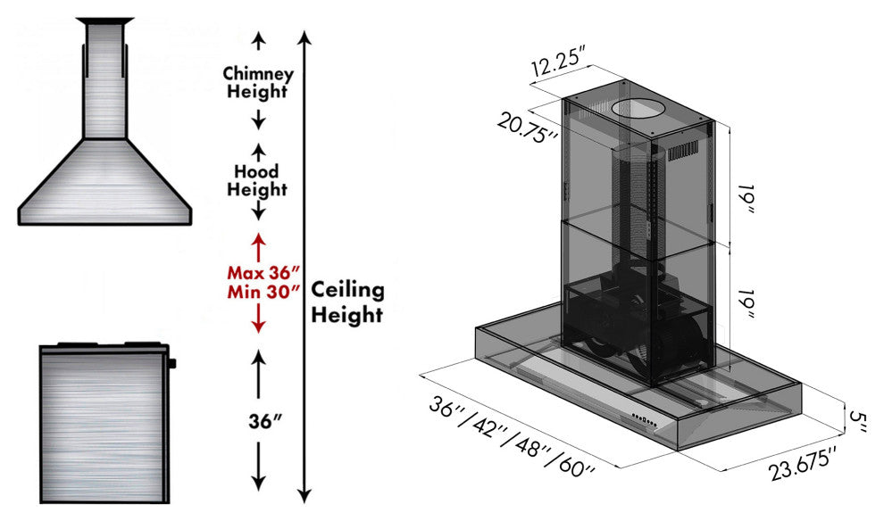 ZLINE 48 in. Professional Island Mount Range Hood, Stainless Steel, KECOMi-48