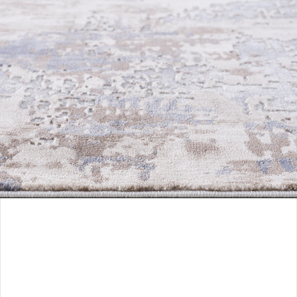 8"x11" Beige and Ivory Abstract Area Rug