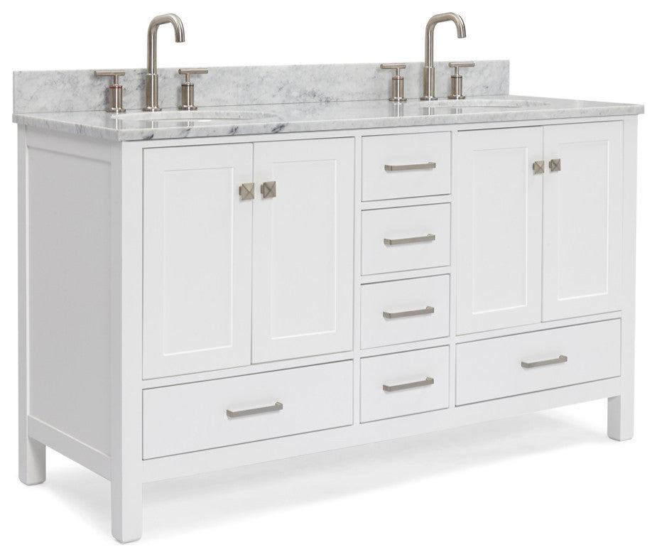 ARIEL Cambridge 61" Oval Sinks Bath Vanity Carrara Marble