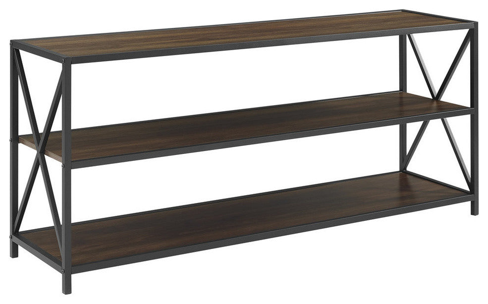 X Frame 60" Industrial Bookshelf - Dark Walnut