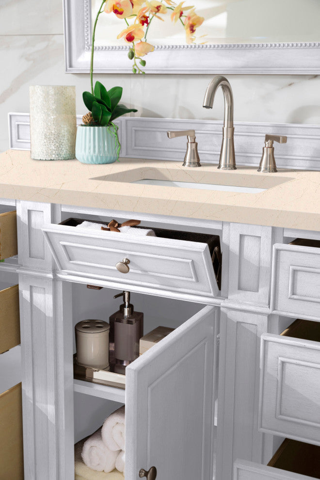 Bristol 60" Single Vanity Bright White, Eternal Marfil Quartz