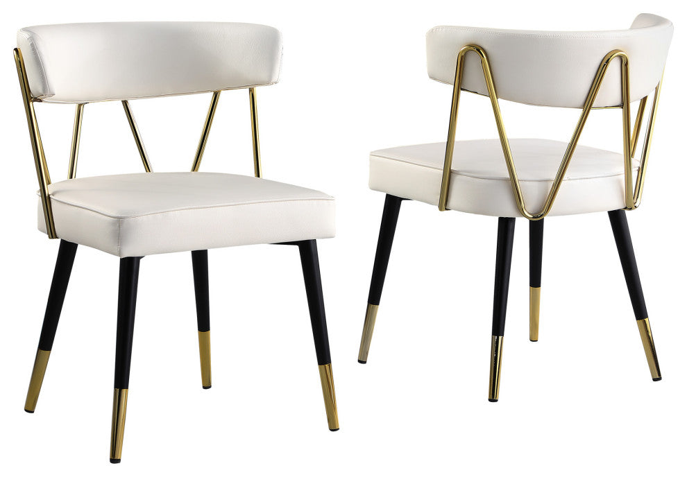 Antoine Glam Dining Chair With Gold Accents, Set of 2, Ivory Faux Leather