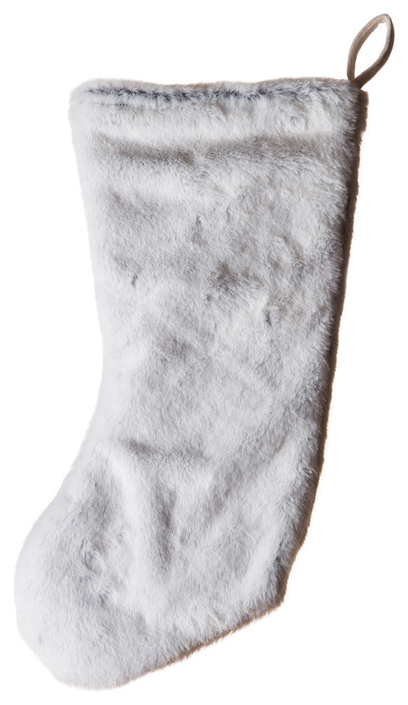 Faux Fur Christmas Stocking, Silver-White Fox