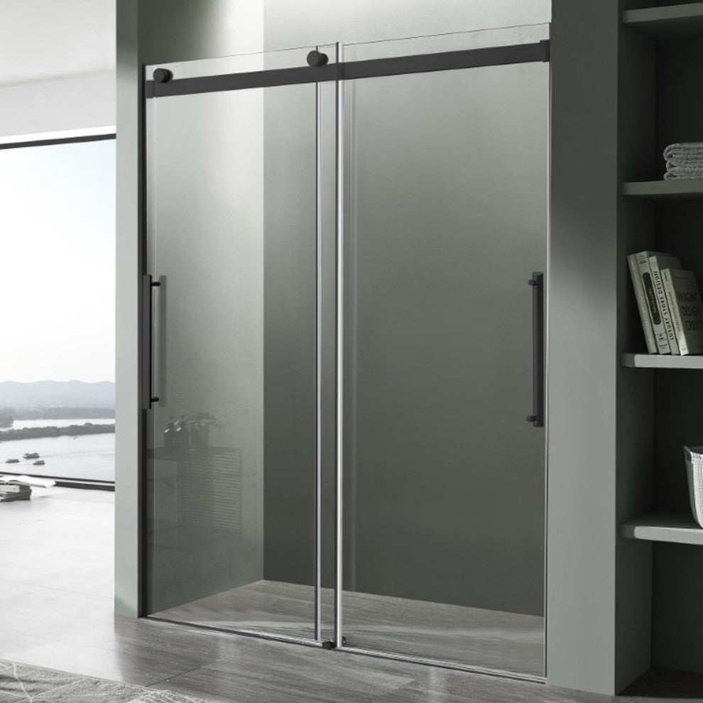 ANZZI Stellar 76" H Frameless Sliding Shower Door, Matte Black, 48" W