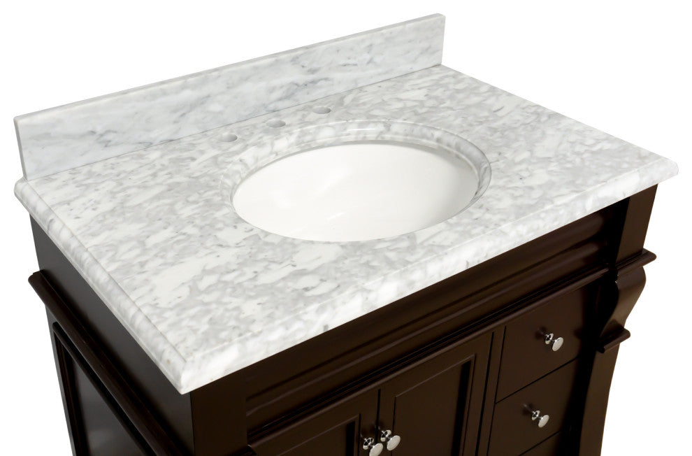 Westminster Bath Vanity, Base: Chocolate, 36", Top: Carrara Marble