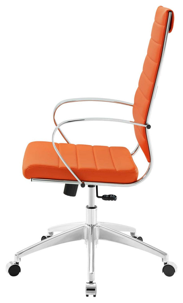 Computer Work Desk High Back Chair, Faux Leather, Orange, Home Business Office
