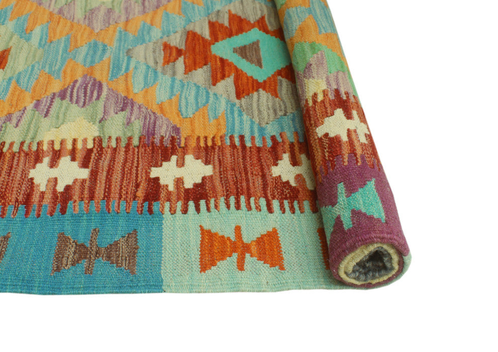 Sangat Flatweave Gulshan Orange/Blue Rug, 3'11 x 5'11