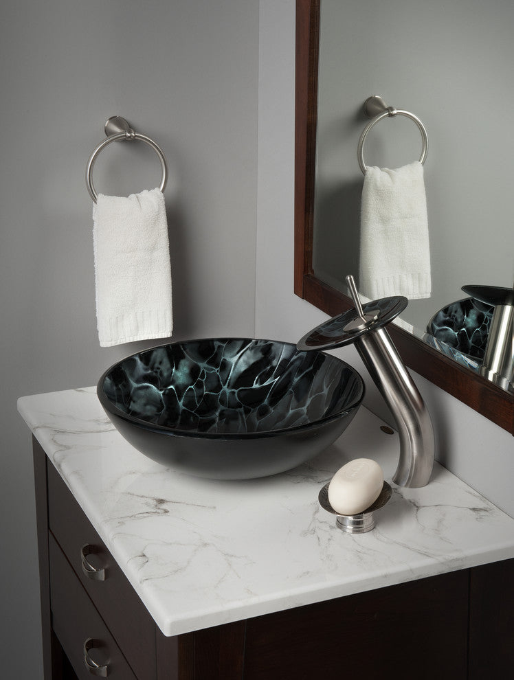 Tartaruga Hand Painted Tempered Glass Vessel Bathroom Sink