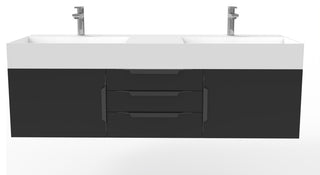 CastelloUSA Amazon 60" Wall Mounted Bathroom Vanity Set, Black, White Top, Black Handles