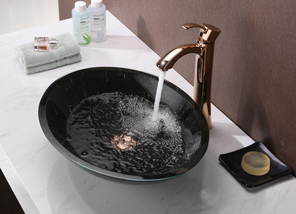 Marbela Series Vessel Sink, Marbled Black